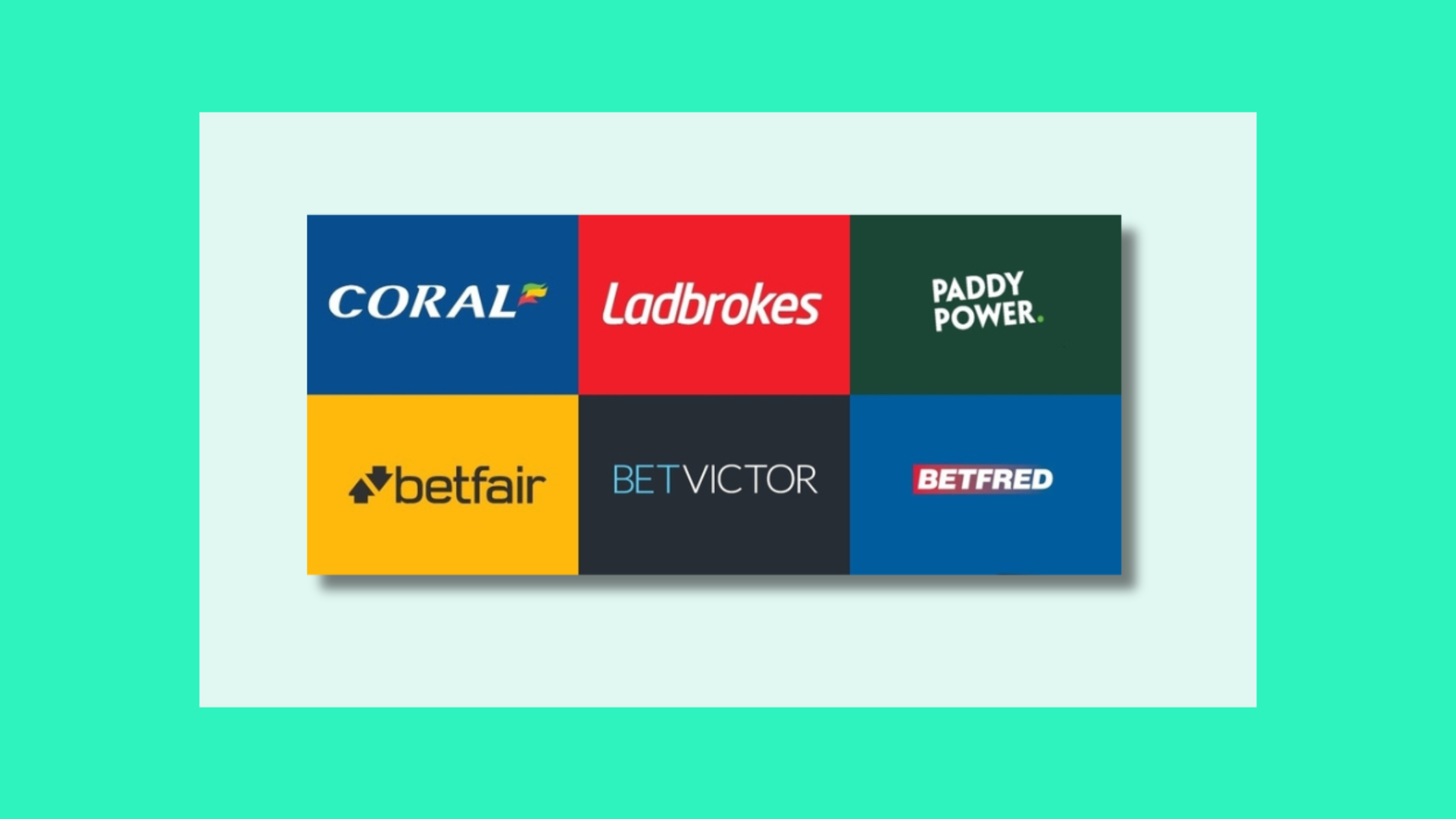 Rectangular shape contain the logos of coral, ladbrokes, paddy power, betfair, betvictor & betfred